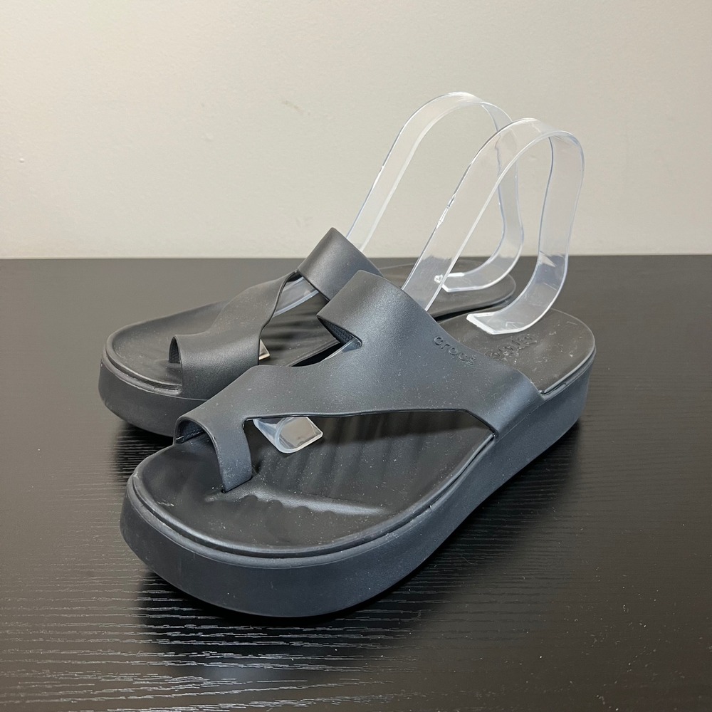Crocs Getaway Toe Loop Platform Sandals Black Women's 9 Slides